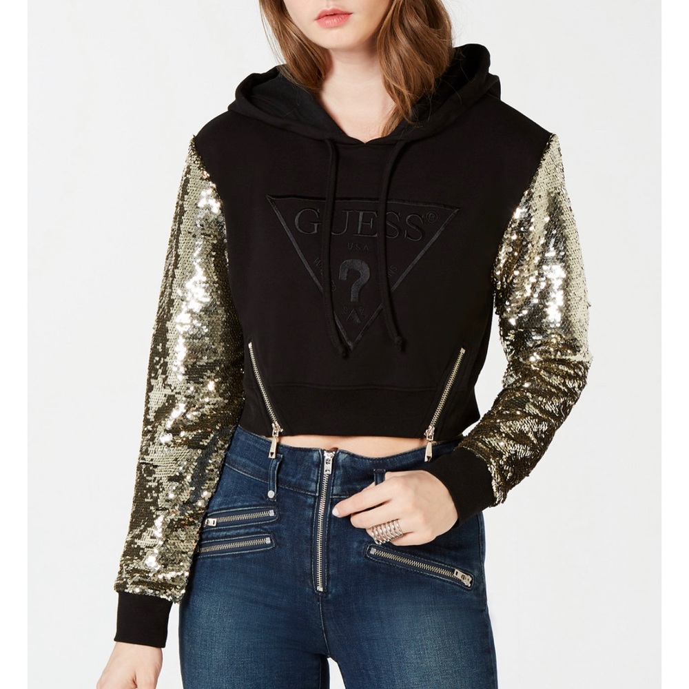 Guess Jennifer sequin cropped hoodie (Size M)